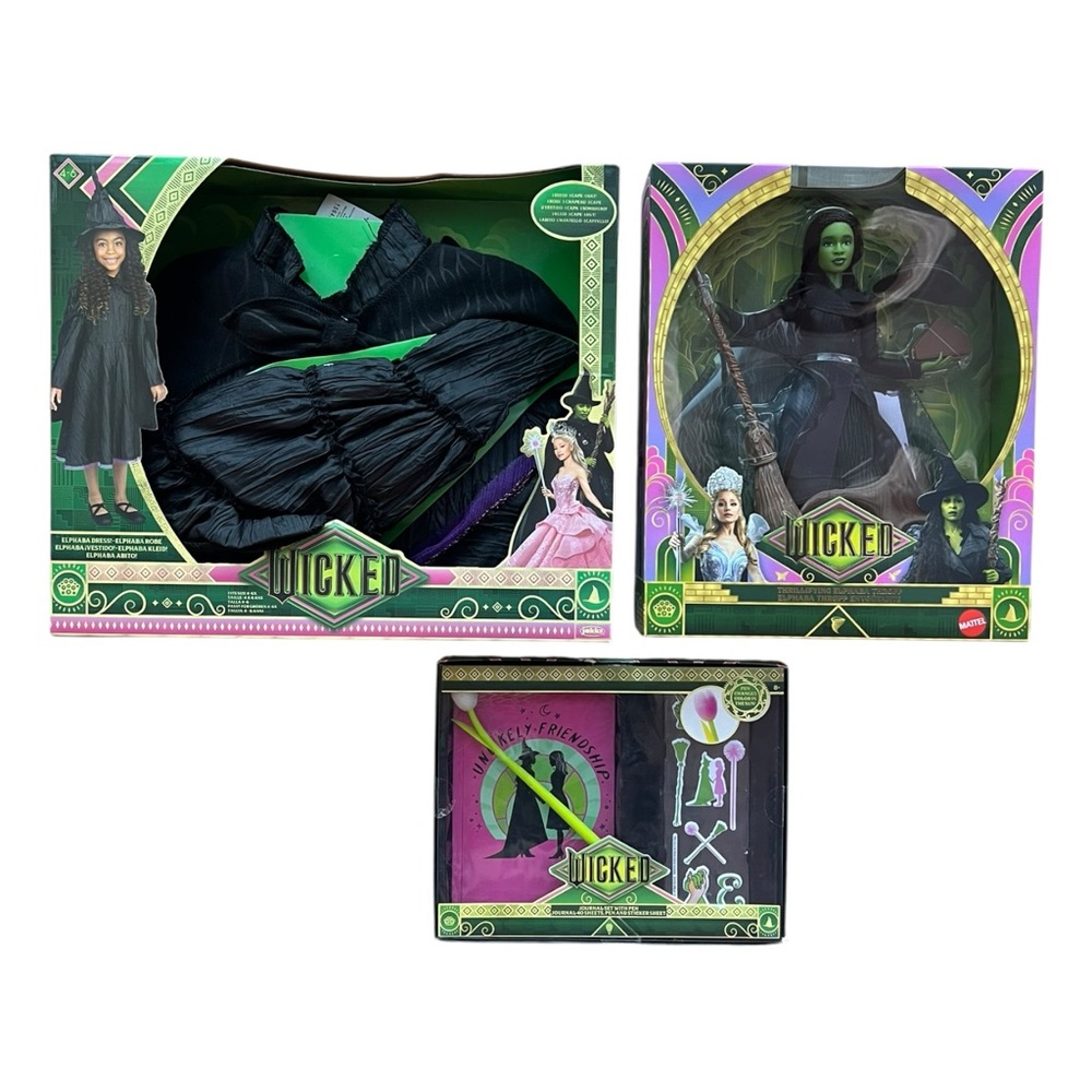 Wicked Elphaba Doll Mattel + Dress Costume Set + Journal Kit Bundle New